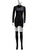 Damen Bodycon Kleider Schwarz High Collar Buttons Cabrio Langarm Sexy Bleistiftkleid