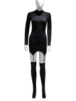 Damen Bodycon Kleider Schwarz High Collar Buttons Cabrio Langarm Sexy Bleistiftkleid