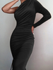 Damen Bodycon Kleider Schwarz Langarm Asymmetrischer Hals Casual Bodycon Kleid Etuikleid