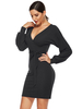 Damen Bodycon Kleider Schwarz Langarm Casual Slim Fit Kleid Etuikleid