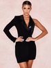 Damen Bodycon Kleider Schwarz Langarm Knöpfe Casual Etuikleid