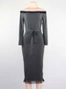 Damen Bodycon Kleider Schwarz Langarm Spitze Bateau Neck Open Shoulder Sexy Midi Kleid Etuikleid