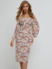 Damen Bodycon Kleider Weiß Blumendruck Bateau Neck Bohemian Langarm Bleistiftkleid