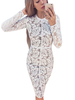 Damen Bodycon Spitzenkleider White Jewel Neck Langarm Sheer Midi Sexy Kleider