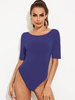 Damen Bodysuit Blue Polyester Kurzarm Backless Summer Sexy Top