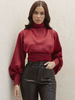 Damen Bodysuit Burgund Langarm Rückenlos High Collar Sexy Polyester Top