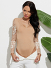 Damen Bodysuit Khaki Langarm Spitze Casual Polyester Casual Top