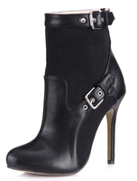 Damen Bootie aus PU mit Schnallen und Stilettos in Schwarz