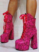 Damen Booties Round Toe Chunky Heel High Tops PU Leder Rote Stiefeletten