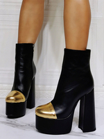 Damen Booties Round Toe Chunky Heel PU Leder High Tops Schwarze Stiefeletten