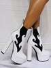 Damen Booties Round Toe Chunky Heel PU Leder Slip On Weiße Stiefeletten