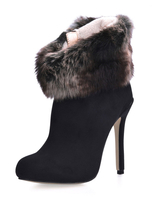 Damen Boots mit Kunstpelz und High Heels in Schwarz