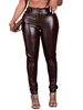 Damen Brownish Black Pants Leder Natural Waist Skinny Hose