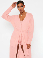 Damen Cardigan zweiteilige Sets Pink Acryl Langarm Outfit für Frauen