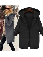 Damen Cardigans Hoodie Grau Langarm Cotton Blend Hooded Sweatshirt Winter Oberbekleidung