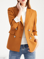 Damen Casual Blazer Chic Gelb Turndown Kragen Langarm Doppelknöpfe Slim Fit Blazer Jacken