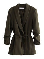 Damen Casual Blazer Dunkelgrüner Turndown-Kragen Langarm-Schnürjacken