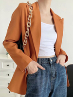Damen Casual Blazer Orange Turndown Kragen Long Sleev Short Blazer
