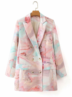Damen Casual Blazer Pink Turndown Kragen Langarm Zweireiher Jacken