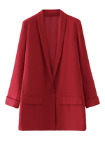 Damen Casual Blazer Roter Turndown-Kragen Langarm-Baumwollblazer