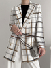 Damen Casual Blazer Weiß Plaid Turndown Kragen Langarm Zweireiher Casual Jacken
