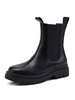 Damen Chelsea Stiefel Schwarz Round Toe Leder Flache Stiefeletten