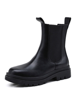Damen Chelsea Stiefel Schwarz Round Toe Leder Flache Stiefeletten
