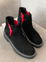 Damen Chelsea Stiefel Wildleder Leder Schwarz Runde Zehen Flache Stiefeletten