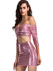 Damen Club Kleid Lässig Rosa Pailletten Halbarm Polyester Bodycon Sexy Midi Kleid