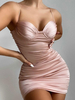 Damen Club Kleid Pink Straps Neck Plissee Ärmelloses Polyester Sexy Cami Kleid Bodycon Kleid