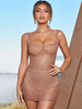 Damen Club Kleid Pink Straps Neck Ärmelloses Polyester Cami Bodycon Midi Sexy Kleid