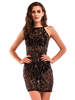 Damen Club Kleid Schwarz ausgeschnitten Ärmelloses Polyester Sheer Bodycon Sexy Kleid