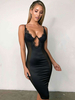 Damen Club Kleid Schwarze Träger Hals Spitze Spitze Ärmelloses Polyester Sheer Sexy Bodycon Kleid