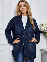 Damen Cowboy Jacke Turndown Kragen Knöpfe Midi Jeansjacke