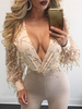 Damen Crotch Top Aprikose Langarm Pailletten Polyester Skinny Summer One Piece Outfit