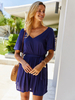 Damen Dark Navy Jumpsuit Kurzarm Cotton Straight Summer Playsuit