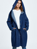 Damen Denim Mäntel Deep Blue Hooded Langarm Oversized Coat
