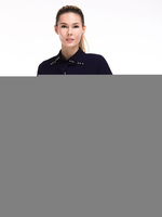 Damen Dunkelblaues Poncho Cape High Collar Polyester Layered ärmellose Knöpfe Cape