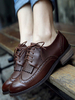 Damen Dunkelbraun Stilvolle Oxfords Lässige Schnürschuhe mit runden Zehen und niedrigem Welpenabsatz aus PU-Leder