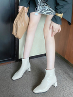 Damen Ecru White Ankle Boots Lackleder Round Toe Lackleder Oberstiefel