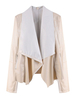 Damen Ecru White Jacken Turndown-Kragen Langarm-Reißverschluss PU-Lederjacke