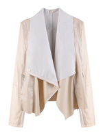 Damen Ecru White Jacken Turndown-Kragen Langarm-Reißverschluss PU-Lederjacke