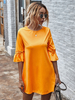 Damen Etuikleider Halbarm Ausschnitt Jewel Neck Orange Casual Tunika Kleid