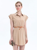 Damen Etuikleider Khaki Kurzarm Turndown Collar Casual Shirt Kleid