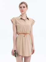 Damen Etuikleider Khaki Kurzarm Turndown Collar Casual Shirt Kleid