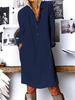 Damen Etuikleider Marineblau Turndown Collar Cotton Fantastic Tube Dress