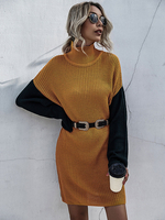Damen Etuikleider Orange Jewel Neck Fantastische Baumwolle Color Block Sweaters Tunika Kleid