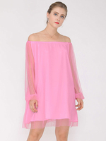 Damen Etuikleider Pink Bateau Neck Charming Polyester Sheer Tube Kleid