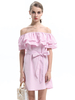 Damen Etuikleider Pink Kurzarm Streifen Sexy Layered Tube Dress