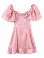 Damen Etuikleider Pink Schnürung Acryl Backless Short Puffer Sleeve Charming Tube Dress